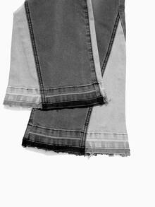 RivetRise Men's Fashion Streetwear Colorblock Patchwork Grey & White Washed Denim Flared Horseshoe Pants - Grey - View 8