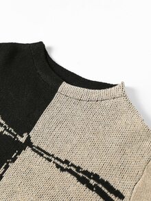 Linhara Plus Size Casual Fashion Versatile Colorblock Long Sleeve Crew Neck Pullover Sweater - Black - View 4