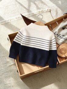 Baby Boy Striped Button Half-Placket Long Sleeve Sweater - Multicolor - View 2