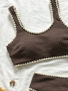 Swim Vcay Women's Beach Shell Embroidered Tank Top And Triangle Bikini Bottom Bikini Set Set - Brown - View 5