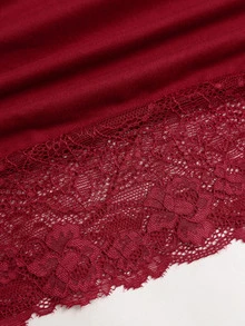Sweetra Y2K Sexy Lace Patchwork V-Neck Versatile Casual Commute Elegant Pleated Dress - Burgundy - View 5