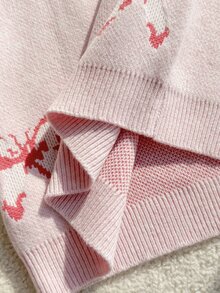 1pc Big Girls Kids Teen Casual Pink Bow Graphic Knit Round Neck Long Sleeve Soft Thick Sweater Jumper Pull Top Christmas Party Evening Hiver Winter - White - View 6