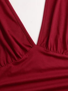 Sweetra Y2K Sexy Lace Patchwork V-Neck Versatile Casual Commute Elegant Pleated Dress - Burgundy - View 3