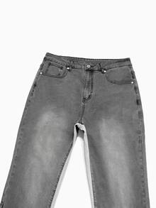 RivetRise Men's Fashion Streetwear Colorblock Patchwork Grey & White Washed Denim Flared Horseshoe Pants - Grey - View 5