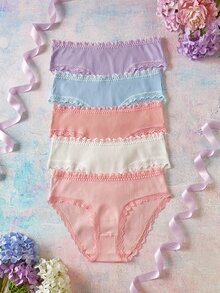 Elorette Plus Size Women's Lace Trim Sexy Everyday Triangle Panties - Multicolor - View 5