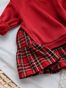 SHEIN 女童復古時尚百搭休閒日常穿搭 秋冬款，適合外出與校園穿著 - 紅色 - 查看 5
