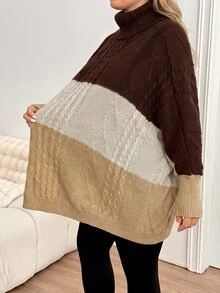 SHEIN CURVE+ 大尺碼女款拼色休閒日常長袖針織衫 冬季 - 彩色 - 查看 6