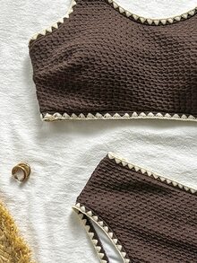 Swim Vcay Women's Beach Shell Embroidered Tank Top And Triangle Bikini Bottom Bikini Set Set - Brown - View 6