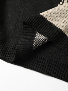 Linhara Plus Size Casual Fashion Versatile Colorblock Long Sleeve Crew Neck Pullover Sweater - Black - View 9