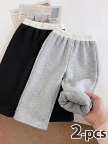 SHEIN Tween Girls 2pcs Wide Leg Pants Set Contrast Elastic Waist Casual Loose Sweatpants Trousers - Multicolor - View 1