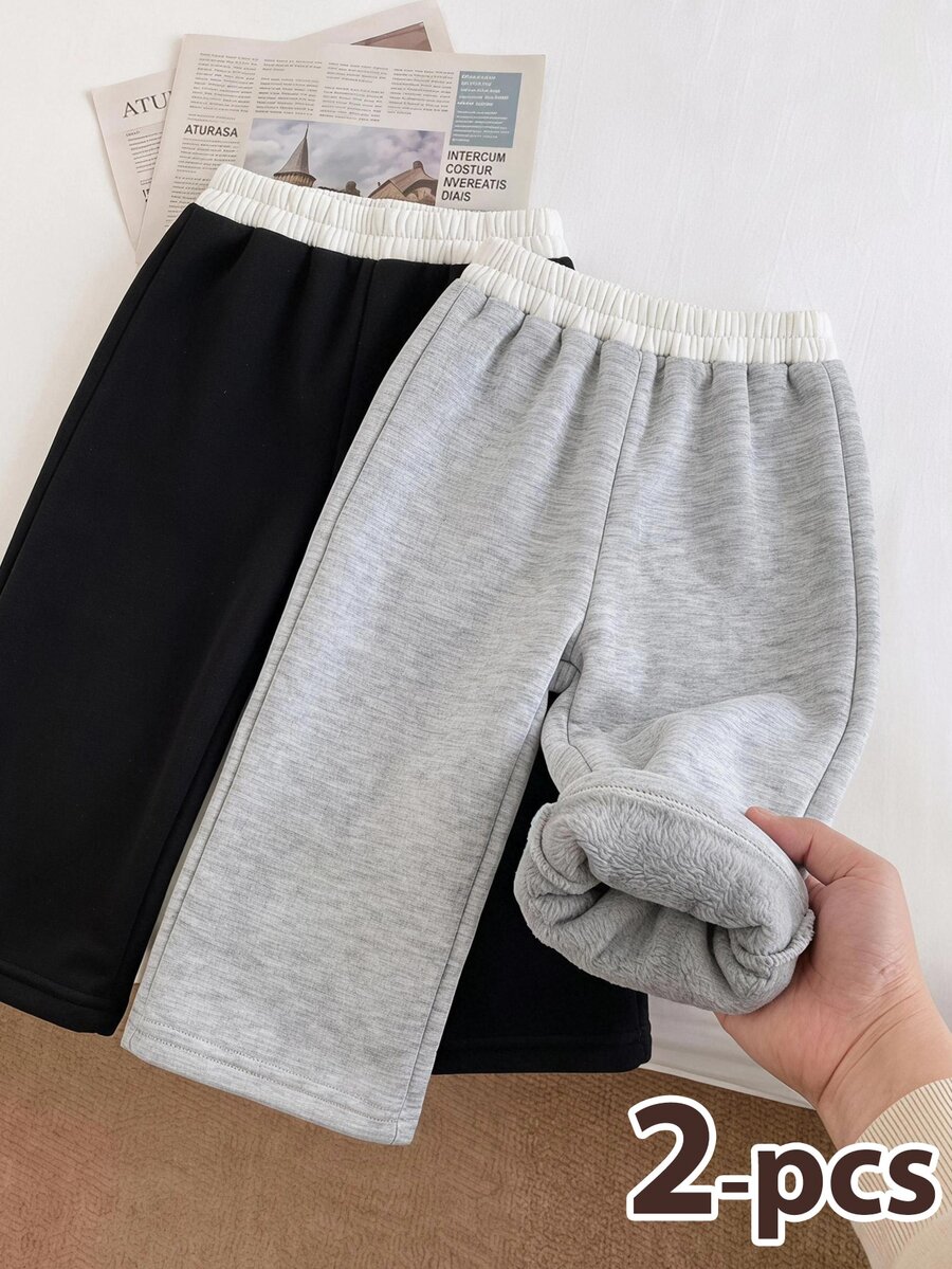 SHEIN Tween Girls 2pcs Wide Leg Pants Set Contrast Elastic Waist Casual Loose Sweatpants Trousers - Multicolor - View 1