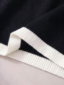 SHEIN 2pcs Tween Girls Kids Preppy Ruffle Bow Colorblock Long Sleeve Black Mini Skirt Thick Sweater Set Pull Christmas Jumper Fall Outfits School Party Cute - Black - View 6