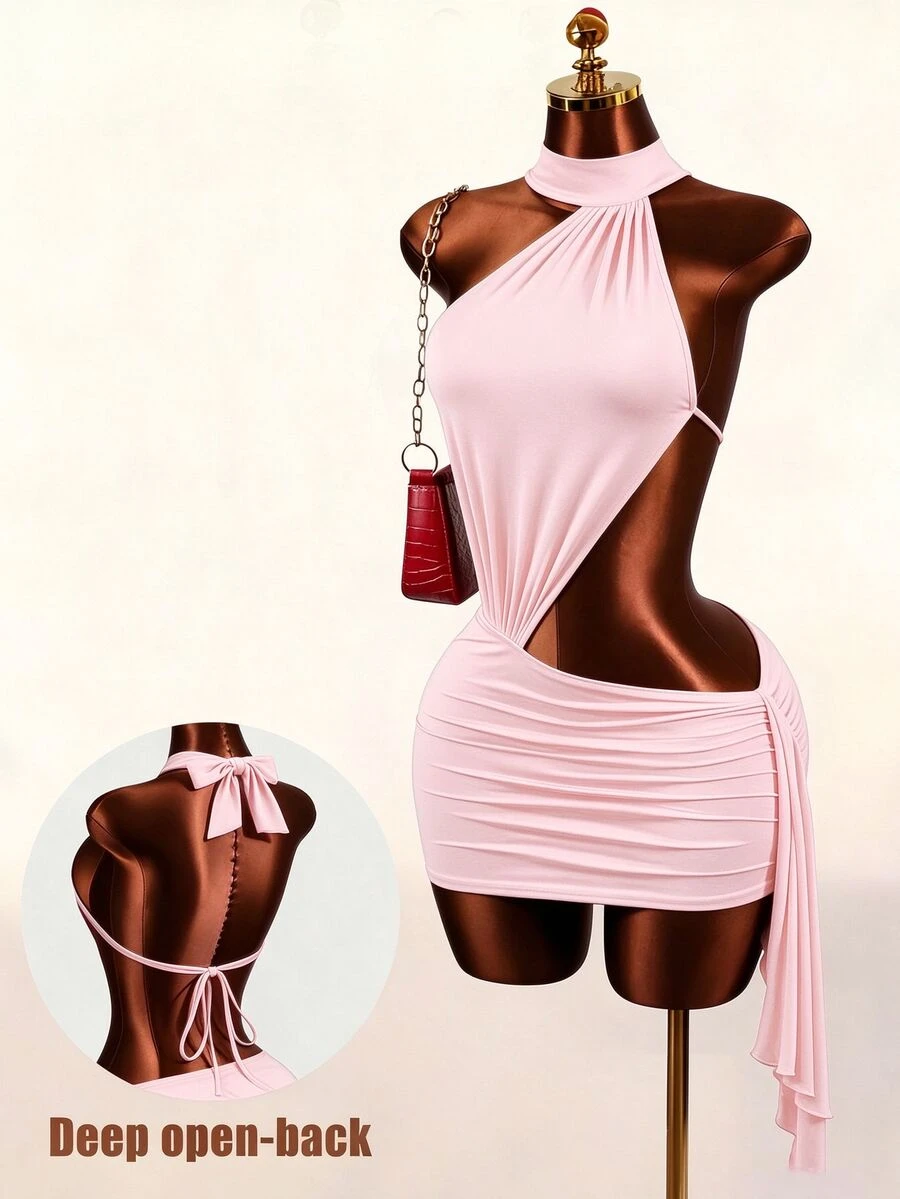 Mistrie Women's Sexy Hollow Out Short Dress - Baby Pink - View 1