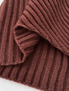 BamGlimmer Deep Brown Vertical Ribbed V-Neck Cardigan, Ruffle Hollow Long Sleeve Asymmetrical Hem Knit Sweater Top - Brown - View 7