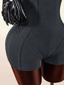 Amplova Women's Low Cut Backless Halter Neck Fitted Romper - Grey - View 7