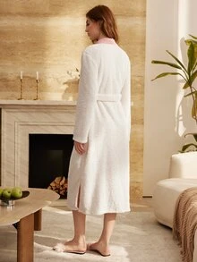 Moireta Women's Colorblock Waist Tie Casual Daily Home Sleepwear Robe - Multicolor - View 2