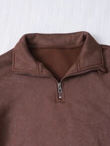 SHEIN 女童時尚針織面料雪花圖案拉鍊連帽外套搭配針織長褲，寬鬆舒適，適合春秋返校季 - 棕色 - 查看 5