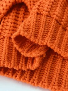 BamGlimmer European Style Deep V-Neck Short Knit Top, Orange Chunky Yarn Tassel Loose Sweater Cardigan - Orange - View 7