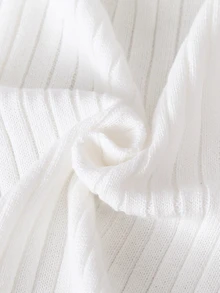 SHEIN Baby Girls Sweaters, Infant Toddler Pullover Ruffle Collar Knitted Long Sleeve Sweater, Suitable For Autumn/Winter, White/Cream Solid Color - Beige - View 8