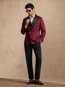 Core Aspect Men's Contrast Color Button Lapel Jacket And Pants Suit Set - Burgundy - View 5