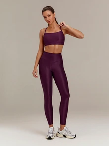 GLOWMODE Shimmer Ribbed Shiny Finish Adjustable Strap Sports Bra With Removable Cups Detachable Straps Low Impact Yoga Pilates Studio Daily Wear - Bold Plum - View 6