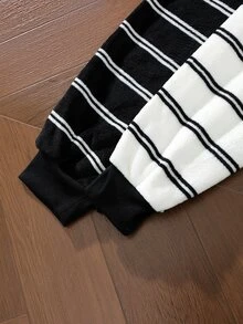 EverLounge Men's Casual Plush Striped Loungewear Pants 2-Piece Set - Black and White - View 3