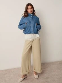 Willow Rêve Women's Loose Button Long Sleeve Denim Jacket - Blue - View 5