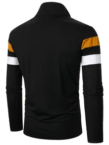Manfinity Homme 男士拼色四分之一拉鍊領工作休閒 Polo 衫，適合丈夫，秋季長袖上衣 - 彩色 - 查看 2