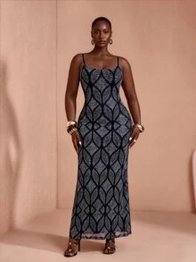 JIAN LASALA All-Over Print Adjustable Strap Backless Sleeveless Summer Plus Size Dress Vacation Casual - Multicolor - View 3