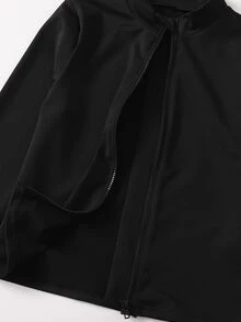 SHEIN Tween女孩黑色針織立領拉鍊修身休閒運動套裝，附側口袋緊身褲，運動套裝、大學風套裝、慢跑套裝 - 黑色 - 查看 8