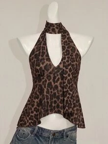 SHEIN ICON 女款休閒露背娃娃裝背心，豹紋印花背心 - 彩色 - 查看 6