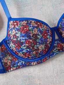 Elorette Royal Blue Underwire Push-Up Side-Smoothing Oil Painting Floral Print Romantic Pastoral Plus Size Bra - Royal Blue - View 6
