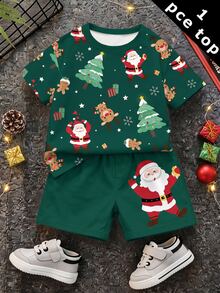 Young Boy Short Sleeve T-Shirt, Casual Minimalist Style, Suitable For Summer, Classic Christmas Pattern Print, Classic Christmas Deer Pattern Print, Classic Santa Claus Pattern Print, Christmas Gift Pattern Print, Cartoon Christmas Tree Pattern Print, Classic Christmas Snowflake Pattern Print, Suitable For Autumn/Winter, Suitable For Christmas - Multicolor - View 4