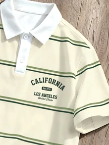Daypath Men's Button Half-Placket Striped Colorblock Polo Shirt - Apricot - View 2