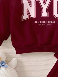 Baby Girl Letter Print Crew Neck Sweatshirt And Leggings 2 Pieces Set For Outings And School - Multicolor - View 6
