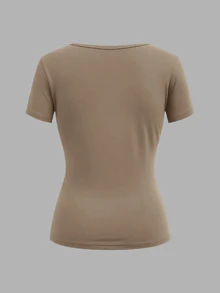 SHEIN EZwear 3件組女款純色V領短袖休閒T恤 - 彩色 - 查看 5