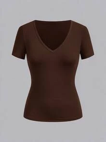 SHEIN EZwear 3件組女款純色V領短袖休閒T恤 - 彩色 - 查看 6