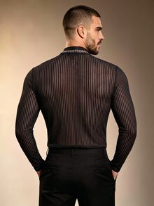 ZURIURI Men's Sheer Lightweight Sexy Casual Commute Club Party Fashion T-Shirt Black Fall - Black - View 2