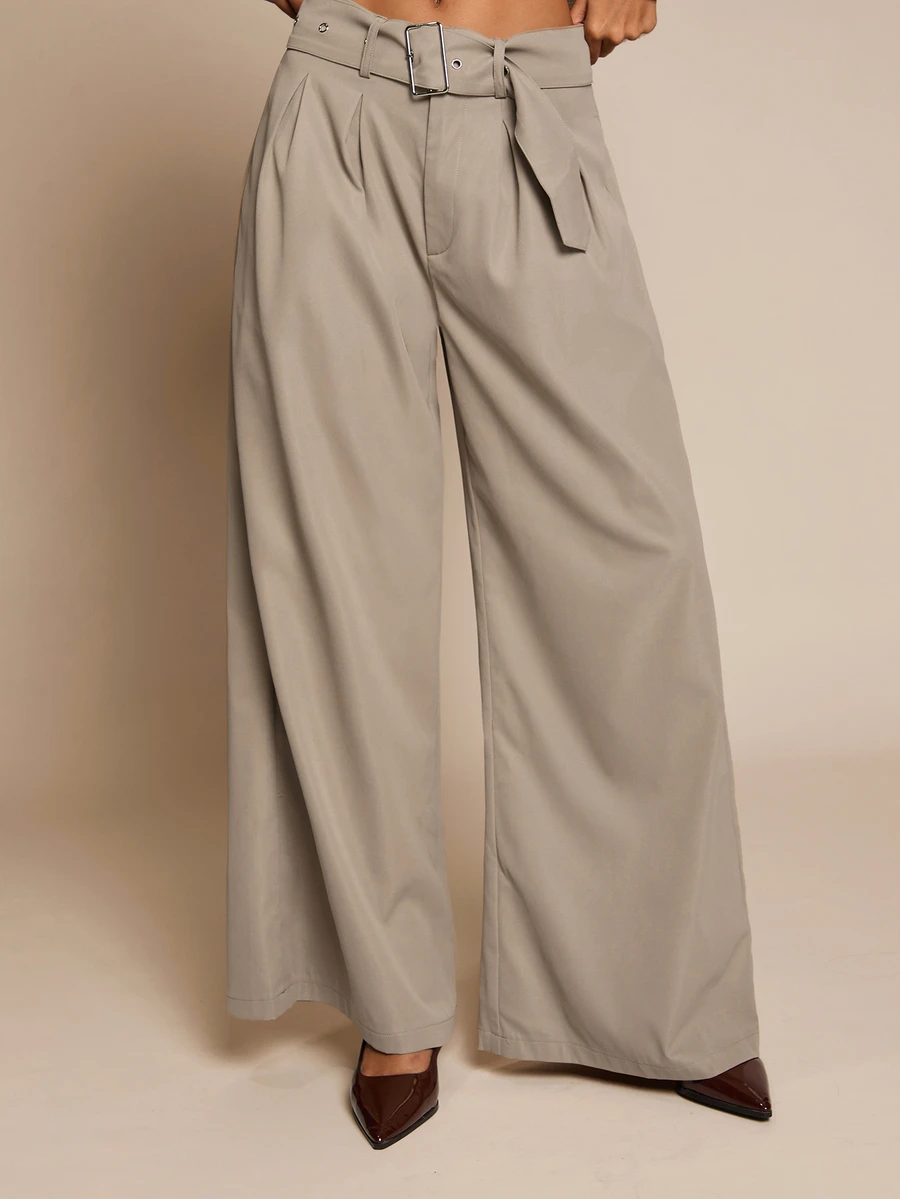 SHEIN Glamour Women's Solid Color Casual Versatile Daily Wear Suit Pants - Khaki - View 1