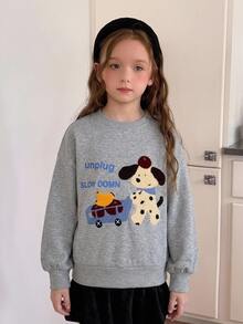 DAZY Tween Girl Letter Cartoon Pattern Casual Daily Long Sleeve Sweatshirt - Grey - View 5