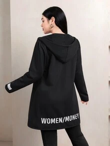 Veilorie Women's Solid Color Casual Versatile Daily Wear Hooded Sweatshirt - Black - View 2