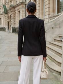 Vesra Áo blazer nữ phối màu đen & vàng với tua rua - màu đen - Xem 2