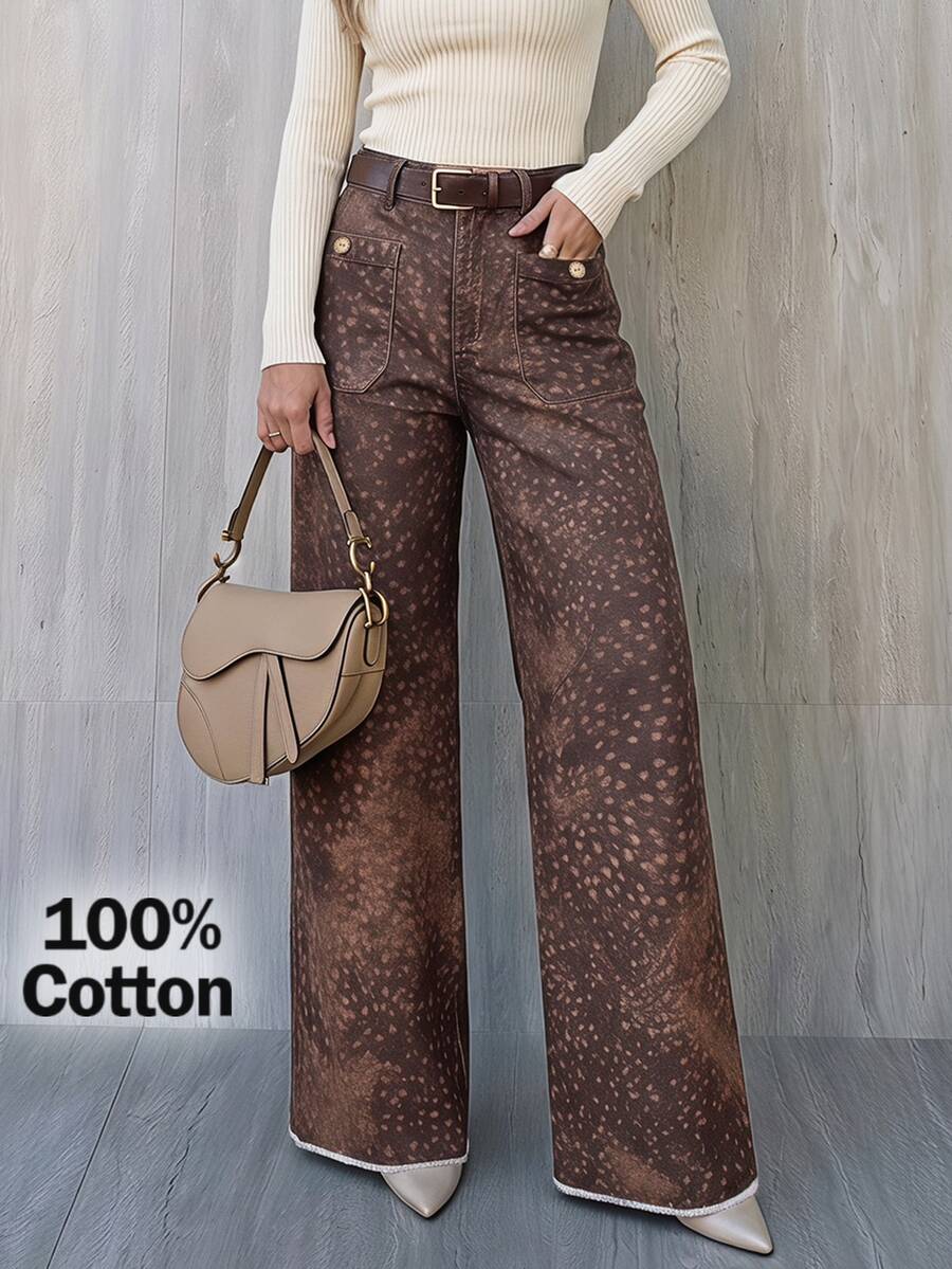 Selenza Plus Size Women's Pocket Design Wide Leg Loose Casual Denim Jeans - Mocha Brown - View 1