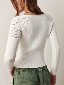 Willow Rêve Women's Cream Round Neck Half-Button Knit Top - Cream - View 2