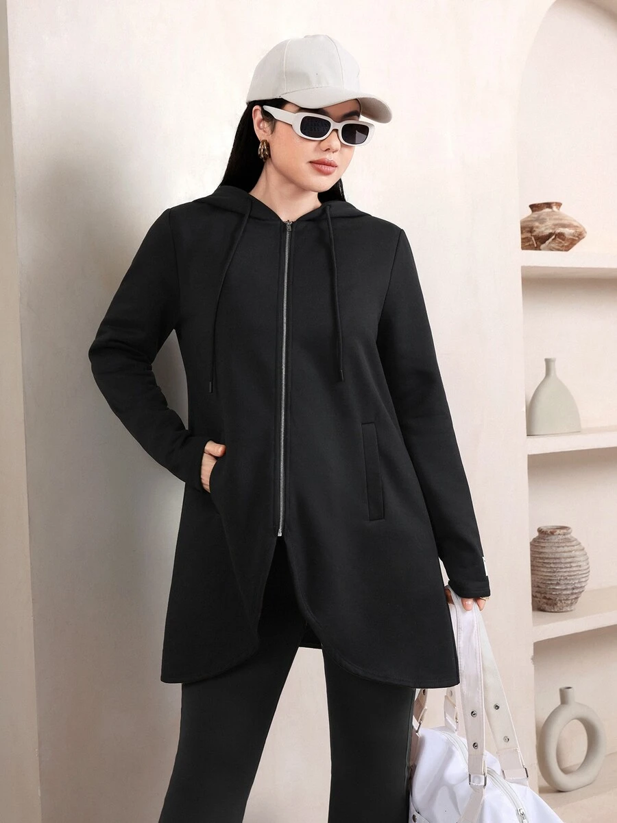 Veilorie Women's Solid Color Casual Versatile Daily Wear Hooded Sweatshirt - Black - View 1