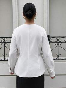 Lacomfia Women's New Front Button Elegant Versatile White Plus Size Blouse, Autumn/Winter - White - View 2