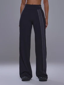 Musera Petite Fold Over Waist Stripe Side Fitted Straight Leg Yoga Petite Pants Active Daily Active Gym Workout Fall Autumn Winter Pilates - Black - View 2