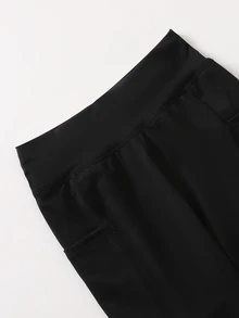 SHEIN Tween女孩黑色針織立領拉鍊修身休閒運動套裝，附側口袋緊身褲，運動套裝、大學風套裝、慢跑套裝 - 黑色 - 查看 6