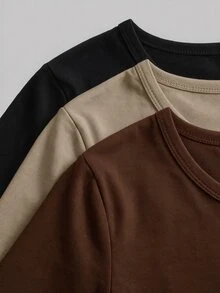 SHEIN EZwear 3件組女款純色V領短袖休閒T恤 - 彩色 - 查看 10
