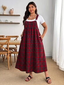 Enliva Plus-Size Women's Fashionable And Versatile Plaid Pocket Dress, Holiday Style Apple,Rounded Body - Multicolor - View 2